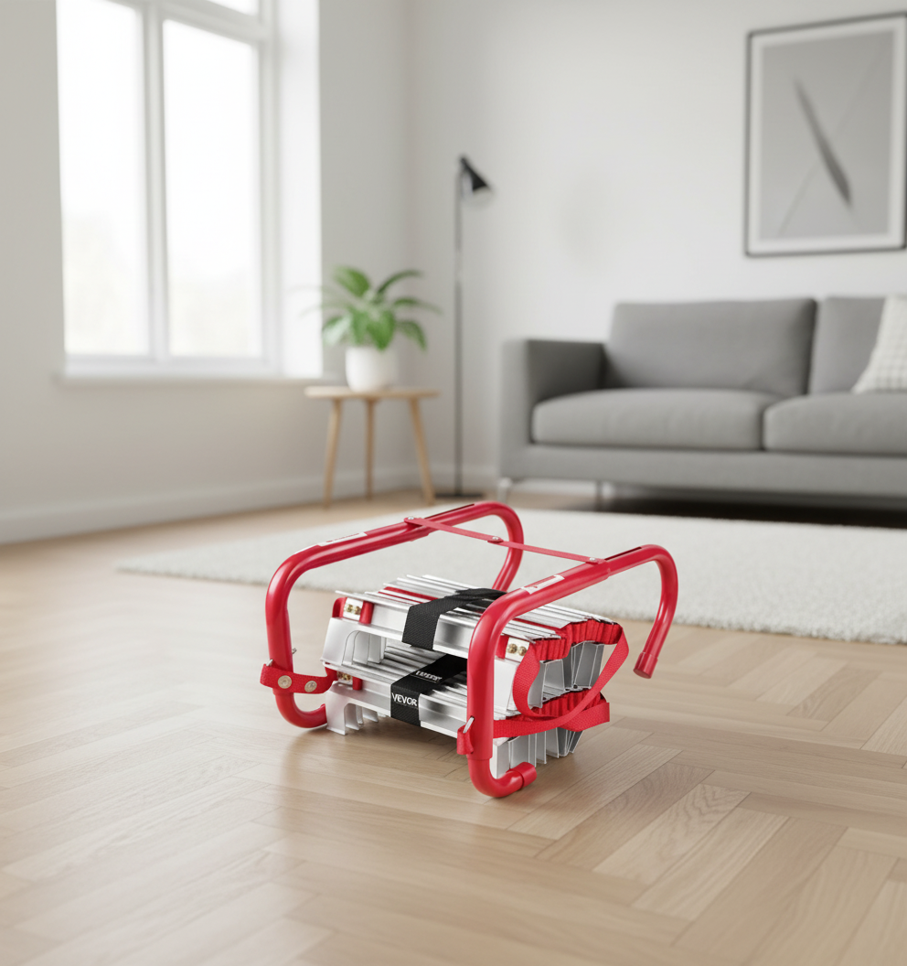 VEVOR brannstige 5-6 etasjers 15,24 m uttrekkbar brannstige lett sikkerhetsstige i aluminiumslegering med solid polyesterstropp sklisikre og brede