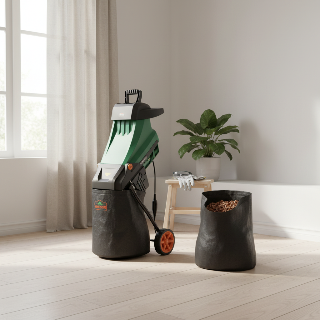 gardebruk Kompostkvern 2400W med 2x50L poser – kraftig hageflishugger for grener opptil 45 mm