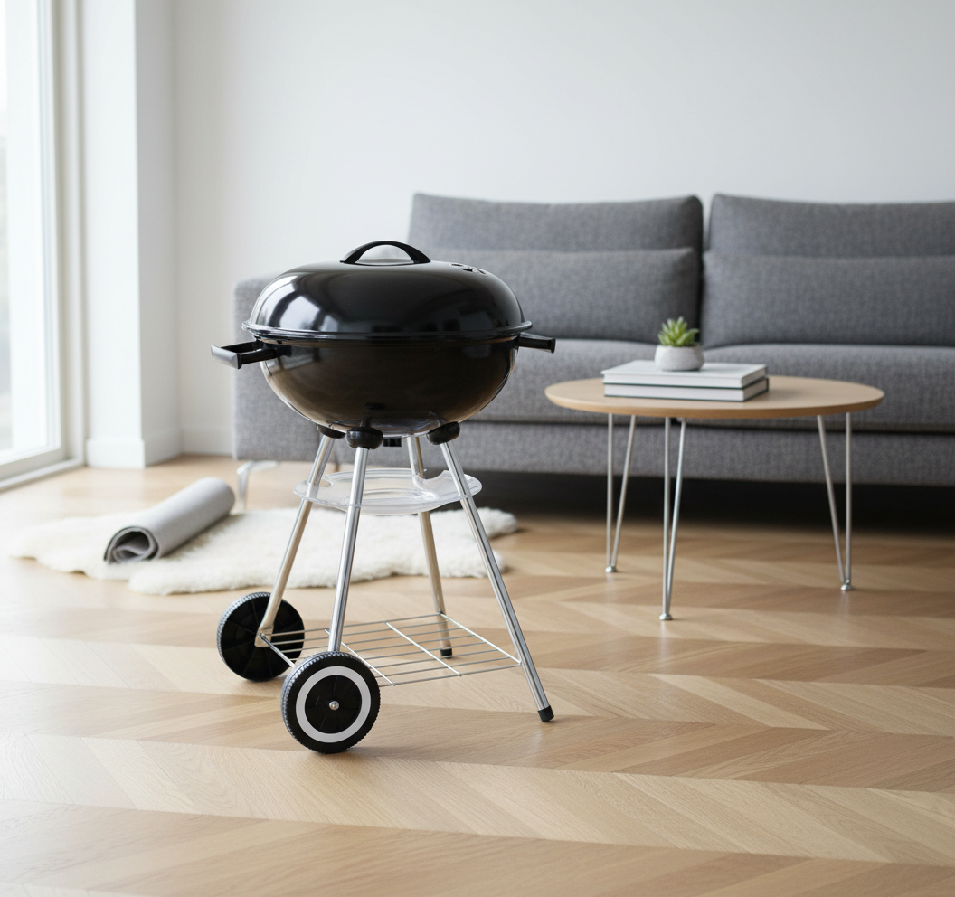 ON-BBQ 43 cm-43 cm kullgrill med emaljert lokk og bunn-Barbecue-Kullgriller