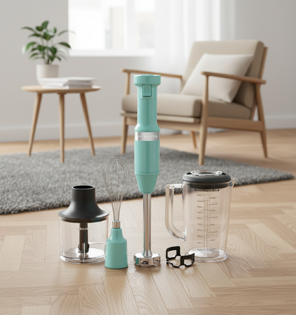 KitchenAid Variable Speed Corded Hand Blender with Accessories, Aqua Sky, KHBV83AQ