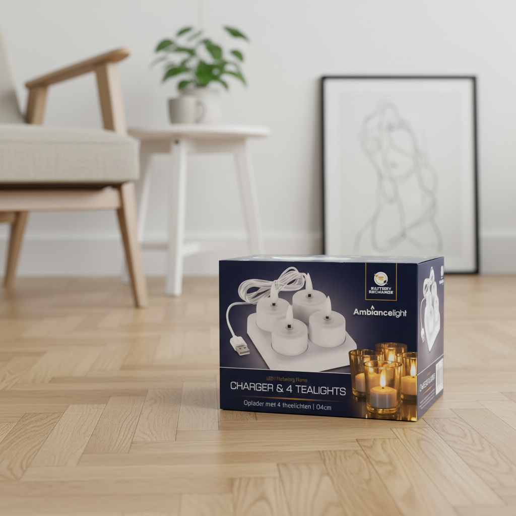 Oppladbart LED-Telyssett 4pk Med lader