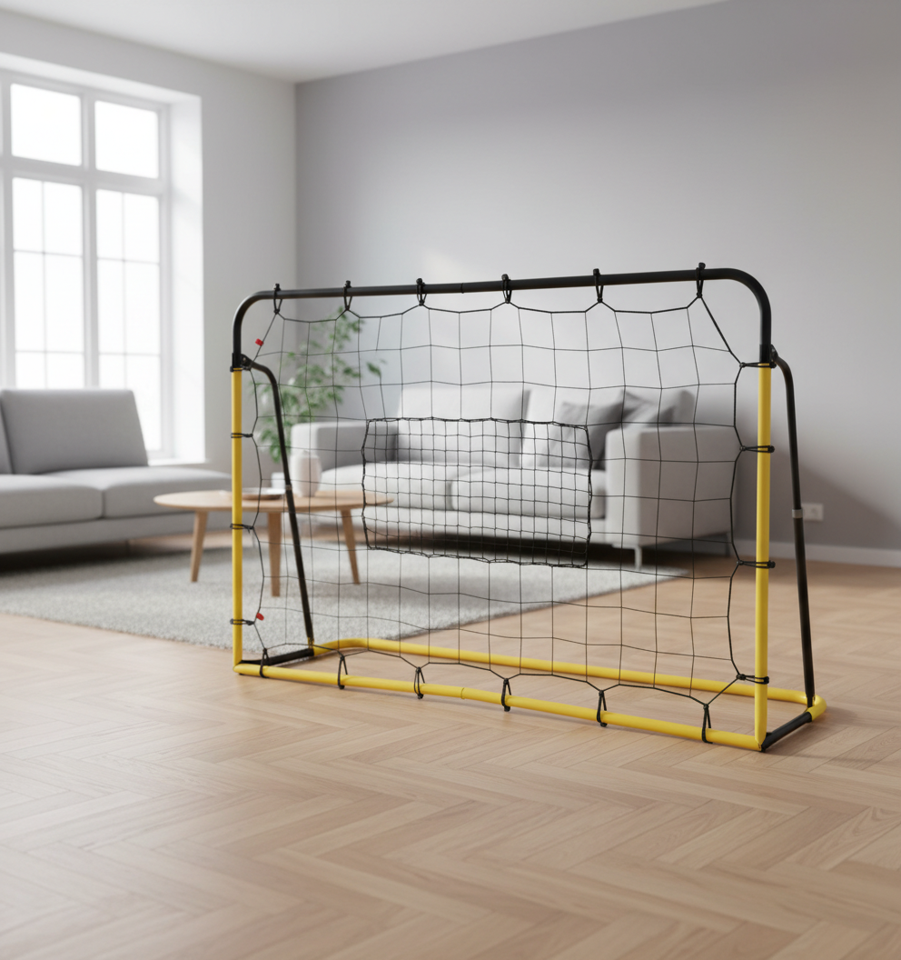 Kickback Football Rebounder Goal Rebound Veggnett For Fotball, Basketball, Baseball, Gul+Svart, 184X63X123 Cm