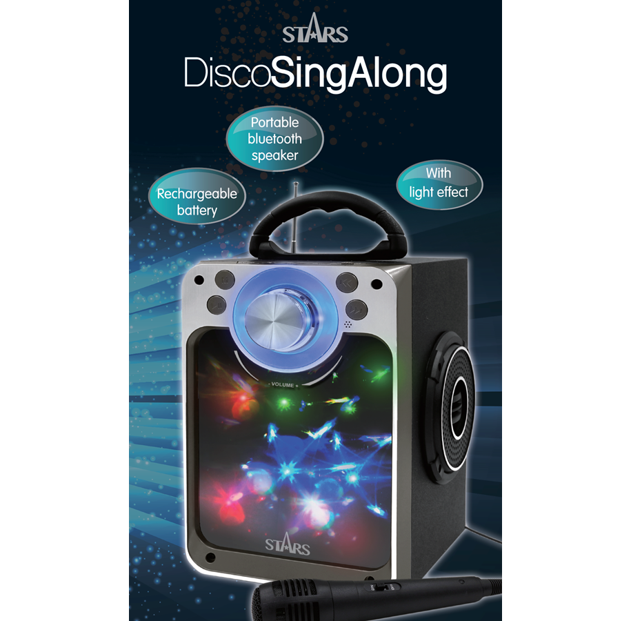 Stars karaokemaskin med Bluetooth og LED-lys (svart)